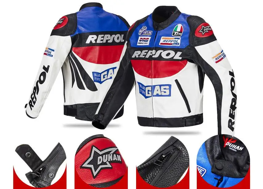 DUHAN Moto GP Motorcycle REPSOL Racing Leather Jacket VS02 Orange Blue M L XL XXL 3XL Good Pu Leahter Made High Quality Top Serv