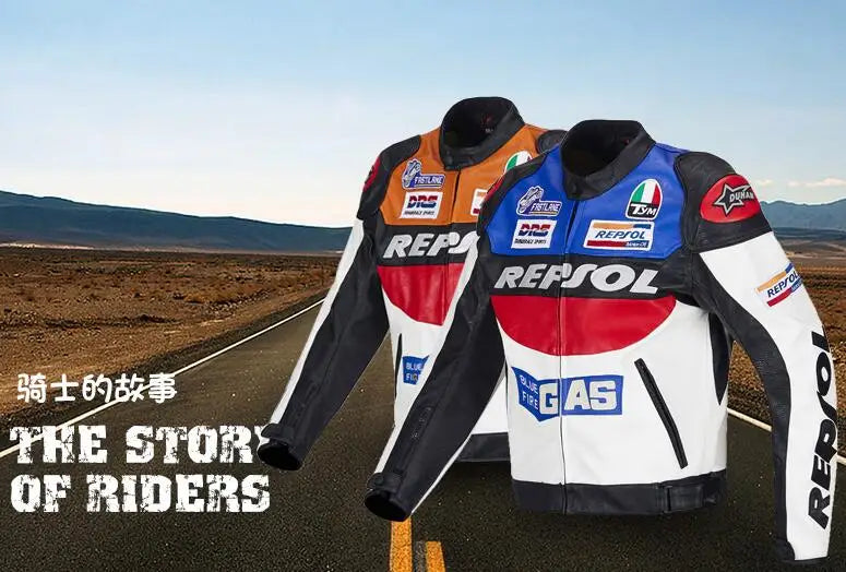 DUHAN Moto GP Motorcycle REPSOL Racing Leather Jacket VS02 Orange Blue M L XL XXL 3XL Good Pu Leahter Made High Quality Top Serv