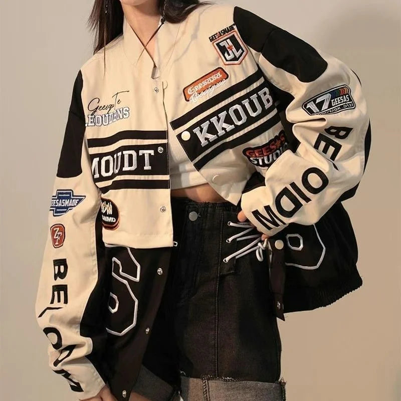 American Vintage Women Varsity Bomber Jacket Autumn Versatile Casual Blazers Harajuku Oversized Fashion Cardigans Varsity Coat