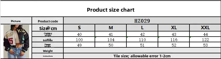 Retro Sport Letter Print Flight Jacket Women Short Casual Fashion Street Style Coat round Neck Full Sleeve Loose Fit Jacket