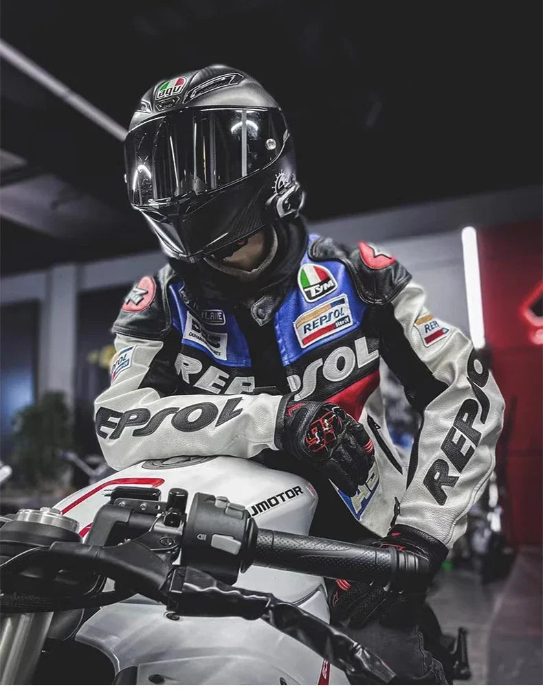 DUHAN Men's Motocross Motorcycle Jacket Moto Racing Jacket REPSOL PU Leather Motorbike Jackets Clothing Clothes Coat Windproof