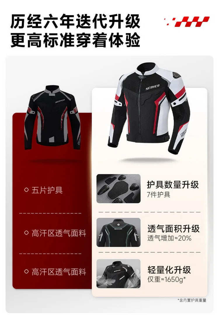 Men Spring Summer Breathable Mesh SCOYCO Motorcycle Riding Jacket Cycling Equipment Motorcyclist Clothing 600D Oxford CE Protect