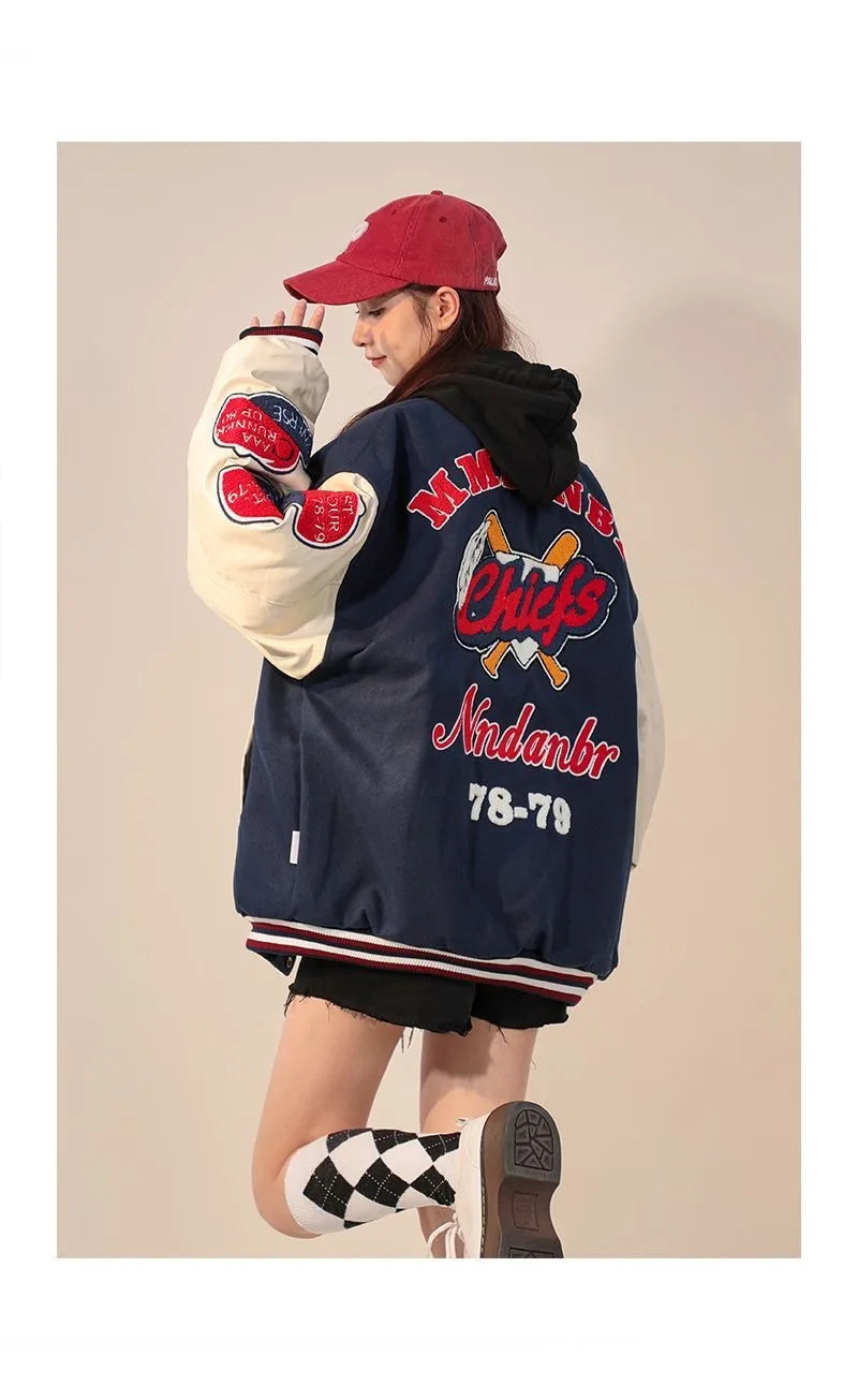 American Retro Letter Flocking Embroidered Baseball Uniform Female Y2K Punk Street Motorcycle Harajuku Wind Student Loose Coats