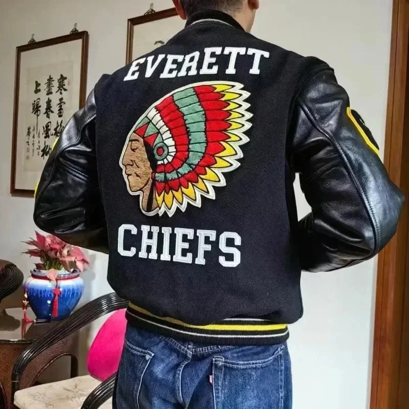 Embroidery Varsity Jacket Men PU Leather Sleeves Oversized Bomber Jackets Women Baseball Coats Streetwear Men Clothing