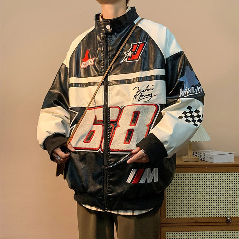 Autumn Men's Biker Jacket High Street Fashion Motorcycle Leather Jacket Male Anti-wind New Embroiderey Zipper Jacket Outwear Top