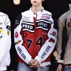 Retro American Racing Jacket Motorcycle Loose Fit Street Style Trendy Outerwear for Men And Women Color Block Baseball Shirt