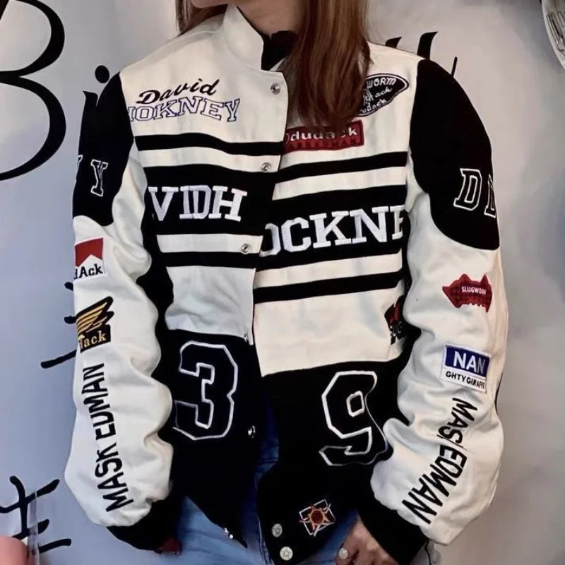 Heavy Industry Embroidery Coat New In Outdoor Stand Collar Racer Motorcycle Luxury Clothing Men Women Racing Biker Jacket