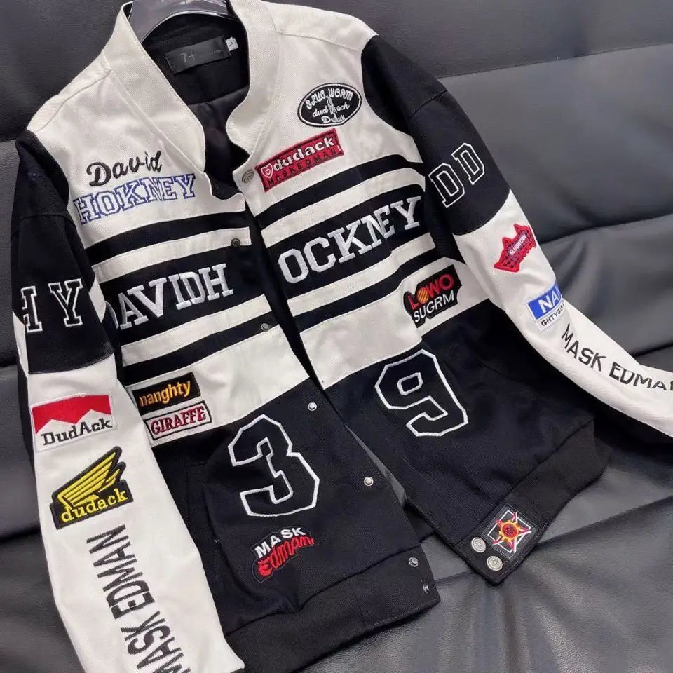 Heavy Industry Embroidery Coat New In Outdoor Stand Collar Racer Motorcycle Luxury Clothing Men Women Racing Biker Jacket
