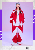 Kid Hip Hop Clothing Red White Color Block Windbreaker Jacket Casual Jogger Pants for Girl Boy Jazz Dance Wear Costumes Clothes