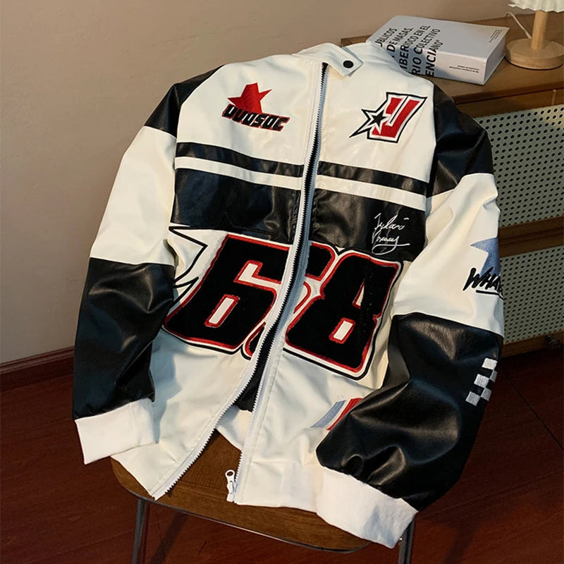 Autumn Men's Biker Jacket High Street Fashion Motorcycle Leather Jacket Male Anti-wind New Embroiderey Zipper Jacket Outwear Top