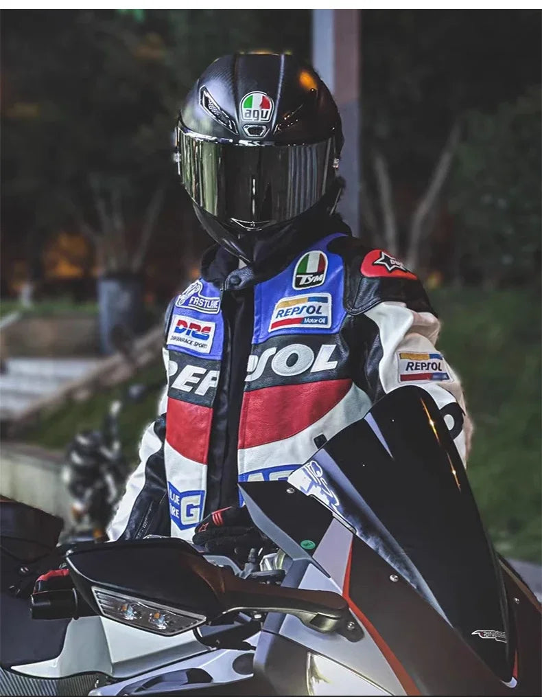 DUHAN Men's Motocross Motorcycle Jacket Moto Racing Jacket REPSOL PU Leather Motorbike Jackets Clothing Clothes Coat Windproof