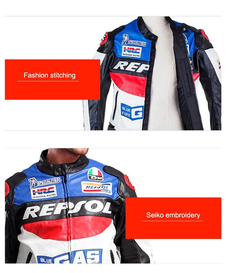 DUHAN Men's Motocross Motorcycle Jacket Moto Racing Jacket REPSOL PU Leather Motorbike Jackets Clothing Clothes Coat Windproof