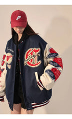 American Retro Letter Flocking Embroidered Baseball Uniform Female Y2K Punk Street Motorcycle Harajuku Wind Student Loose Coats