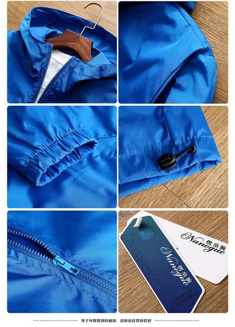 2026 Spring New Men's Plus Size Fashion Print Hooded Zip-Up Jacket Outdoor Sports Windproof and Waterproof Leisure Coat