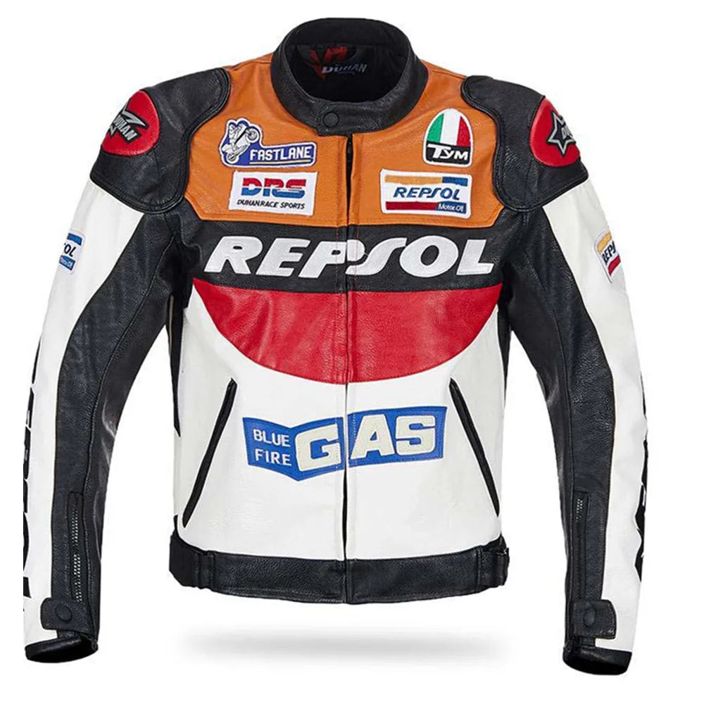 DUHAN Moto GP Motorcycle REPSOL Racing Leather Jacket VS02 Orange Blue M L XL XXL 3XL Good Pu Leahter Made High Quality Top Serv