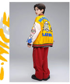 Kid Hip Hop Clothing Yellow Print Baseball Jacket Casual Ruched Red Pants Denim Jeans for Girl Boy Jazz Dance Costumes Clothes