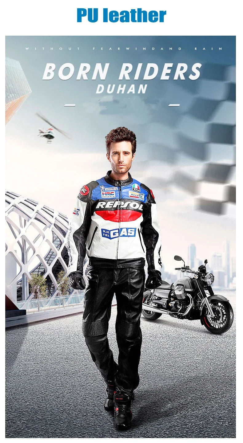 DUHAN Men's Motocross Motorcycle Jacket Moto Racing Jacket REPSOL PU Leather Motorbike Jackets Clothing Clothes Coat Windproof