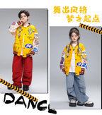 Kid Hip Hop Clothing Yellow Print Baseball Jacket Casual Ruched Red Pants Denim Jeans for Girl Boy Jazz Dance Costumes Clothes