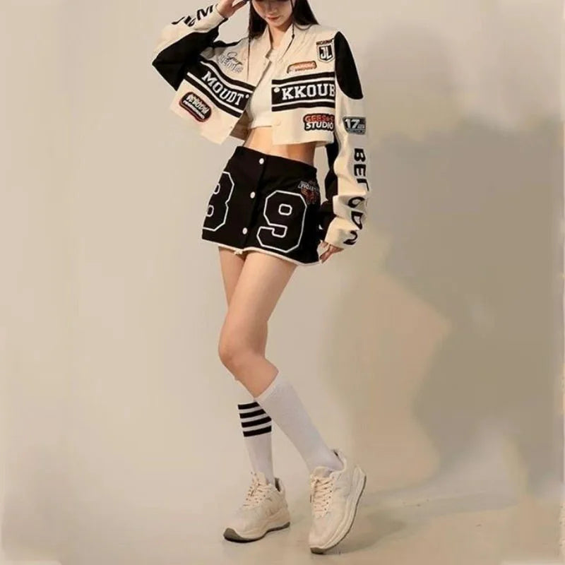 American Vintage Women Varsity Bomber Jacket Autumn Versatile Casual Blazers Harajuku Oversized Fashion Cardigans Varsity Coat