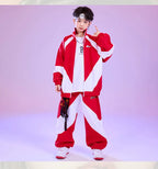 Kid Hip Hop Clothing Red White Color Block Windbreaker Jacket Casual Jogger Pants for Girl Boy Jazz Dance Wear Costumes Clothes