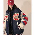 American Retro Letter Flocking Embroidered Baseball Uniform Female Y2K Punk Street Motorcycle Harajuku Wind Student Loose Coats
