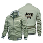Men's Fashion Jeep Style Bomber Jacket Casual Striped Trim Zipper Up Windbreaker Streetwear Hip Hop Loose Fit Coat for Male