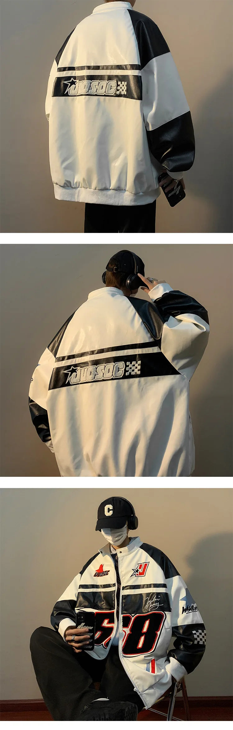 Autumn Men's Biker Jacket High Street Fashion Motorcycle Leather Jacket Male Anti-wind New Embroiderey Zipper Jacket Outwear Top