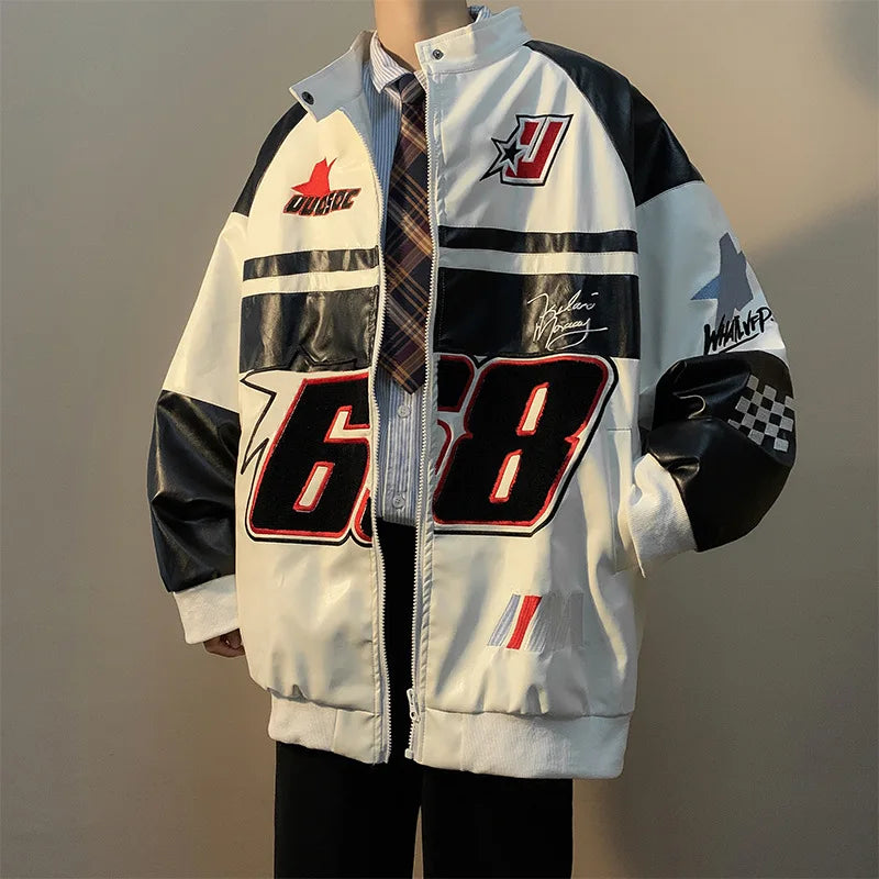 Autumn Men's Biker Jacket High Street Fashion Motorcycle Leather Jacket Male Anti-wind New Embroiderey Zipper Jacket Outwear Top
