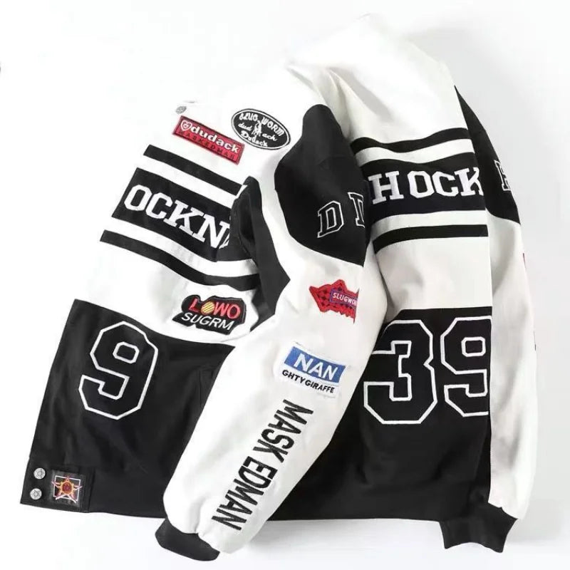 Heavy Industry Embroidery Coat New In Outdoor Stand Collar Racer Motorcycle Luxury Clothing Men Women Racing Biker Jacket