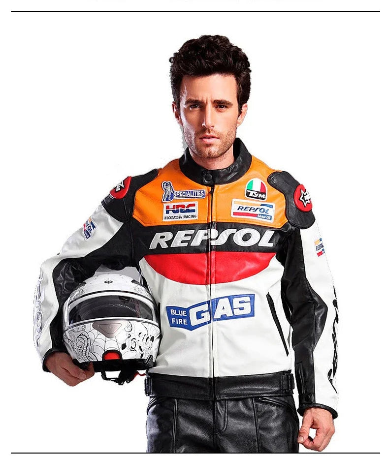 DUHAN Men's Motocross Motorcycle Jacket Moto Racing Jacket REPSOL PU Leather Motorbike Jackets Clothing Clothes Coat Windproof