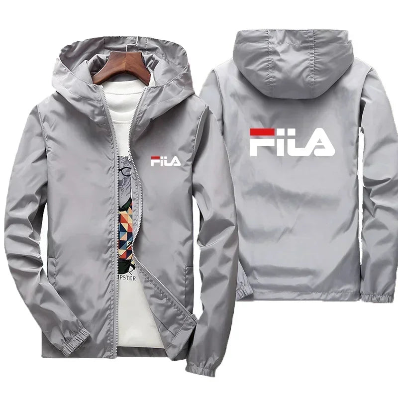 2026 Spring New Men's Plus Size Fashion Print Hooded Zip-Up Jacket Outdoor Sports Windproof and Waterproof Leisure Coat