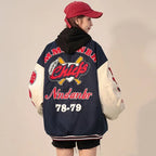 American Retro Letter Flocking Embroidered Baseball Uniform Female Y2K Punk Street Motorcycle Harajuku Wind Student Loose Coats