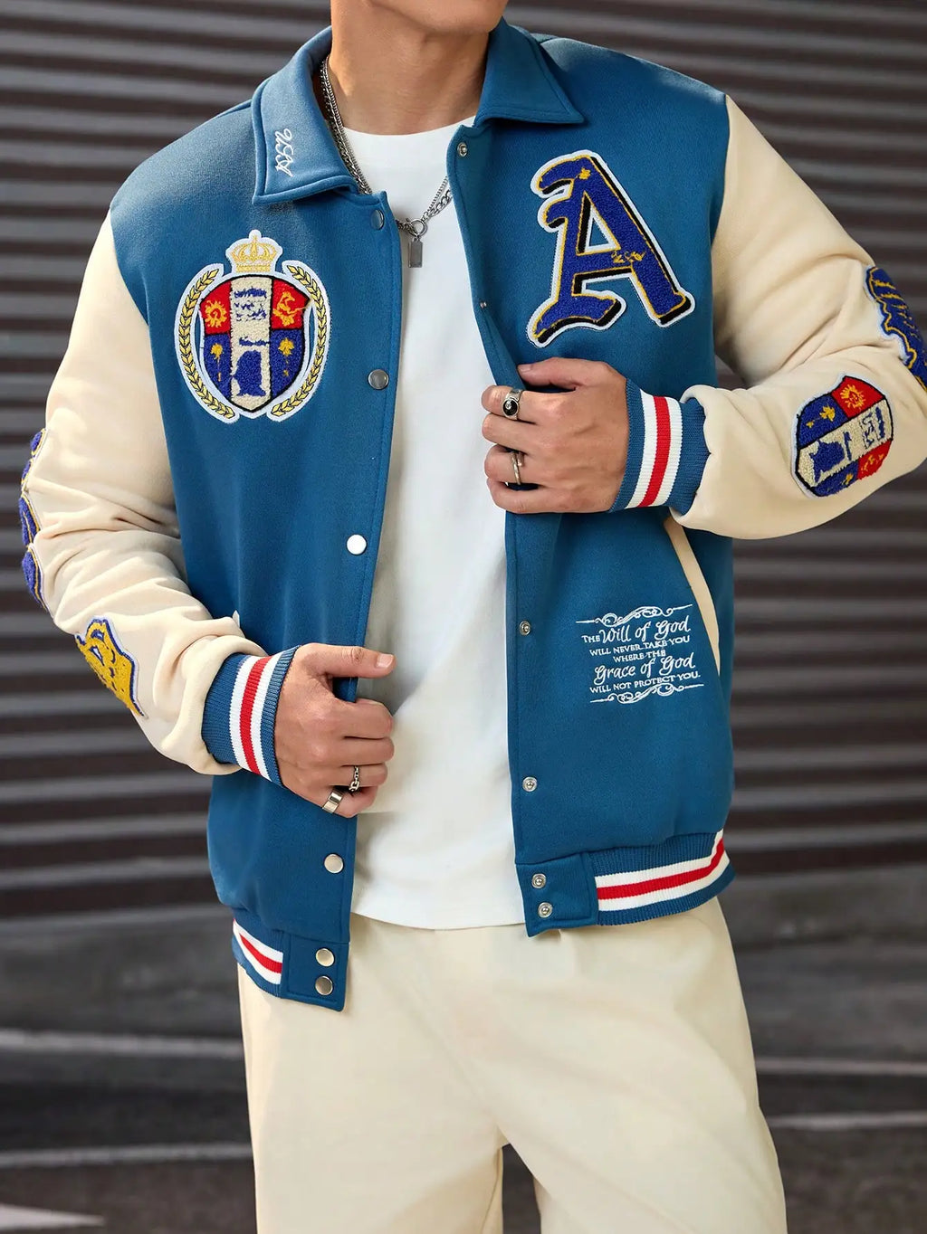 DIYIE Men's Patchwork Baseball Jacket, Long Sleeve Bomber Coat, , Men's Varsity Jacket, Baseball Jackets Men Women Custom Jacket