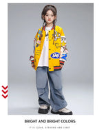 Kid Hip Hop Clothing Yellow Print Baseball Jacket Casual Ruched Red Pants Denim Jeans for Girl Boy Jazz Dance Costumes Clothes