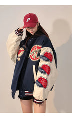 American Retro Letter Flocking Embroidered Baseball Uniform Female Y2K Punk Street Motorcycle Harajuku Wind Student Loose Coats