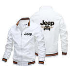 Men's Fashion Jeep Style Bomber Jacket Casual Striped Trim Zipper Up Windbreaker Streetwear Hip Hop Loose Fit Coat for Male
