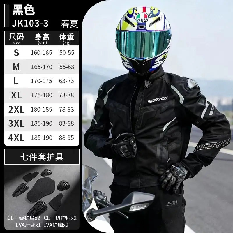 Men Spring Summer Breathable Mesh SCOYCO Motorcycle Riding Jacket Cycling Equipment Motorcyclist Clothing 600D Oxford CE Protect