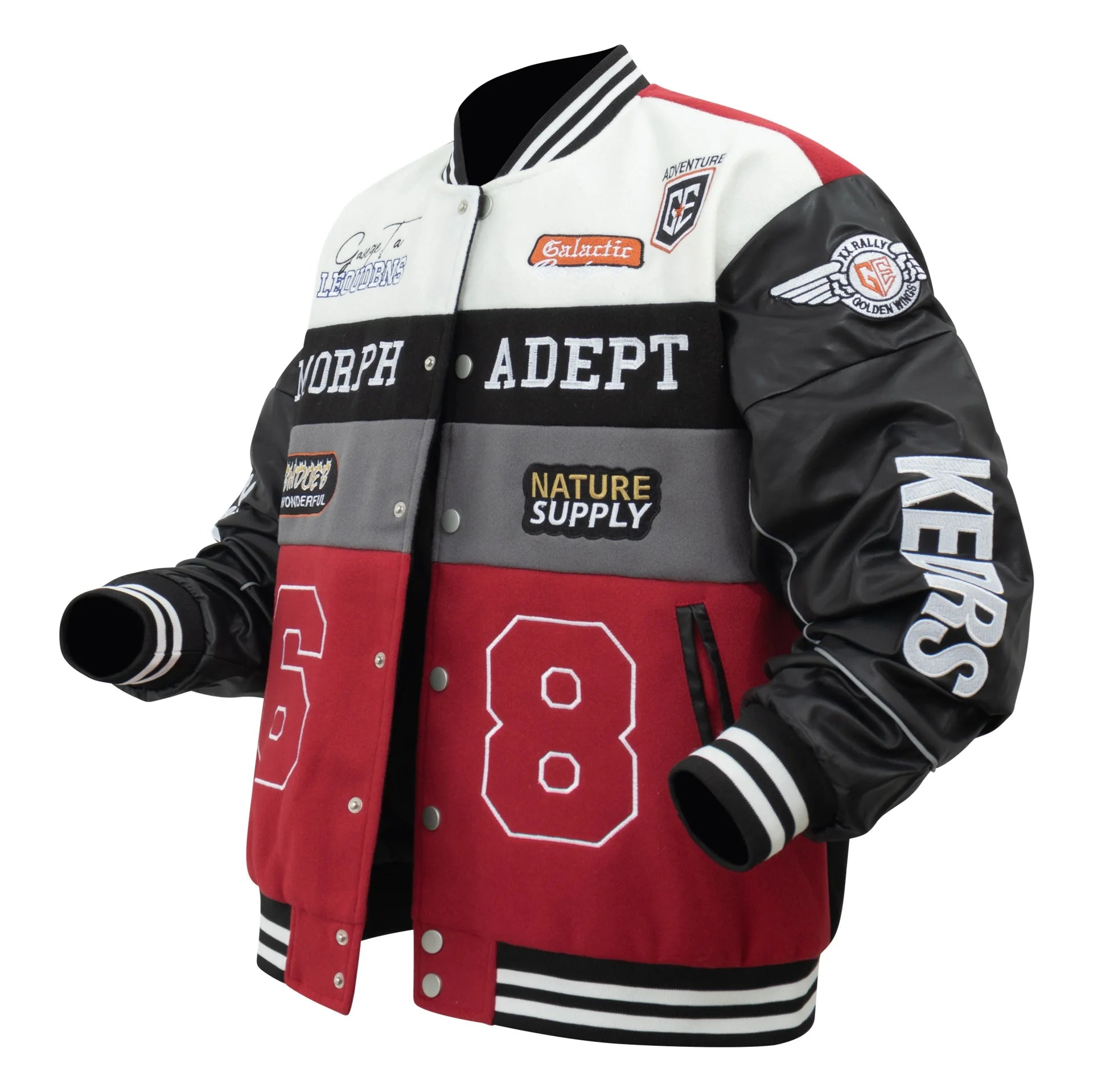 American Retro Racing Jacket Men's Biker Sleeve PU Leather Color Block Workwear Windproof Casual Loose Fit Long Sleeve Coat