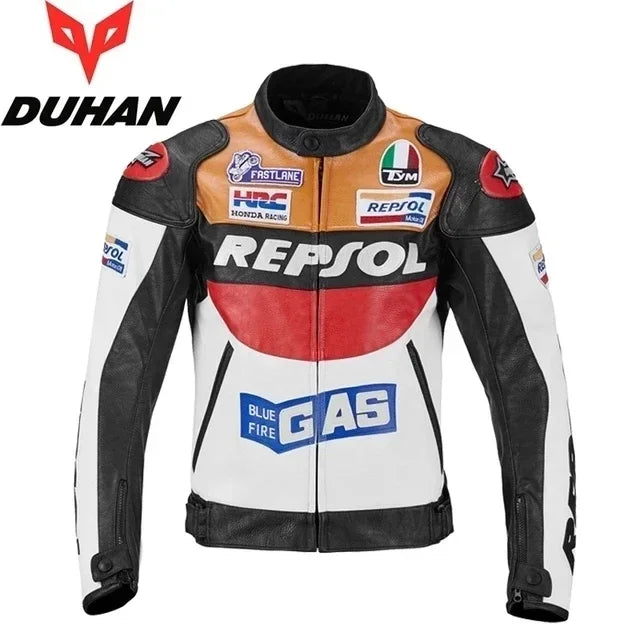 DUHAN Men's Motocross Motorcycle Jacket Moto Racing Jacket REPSOL PU Leather Motorbike Jackets Clothing Clothes Coat Windproof