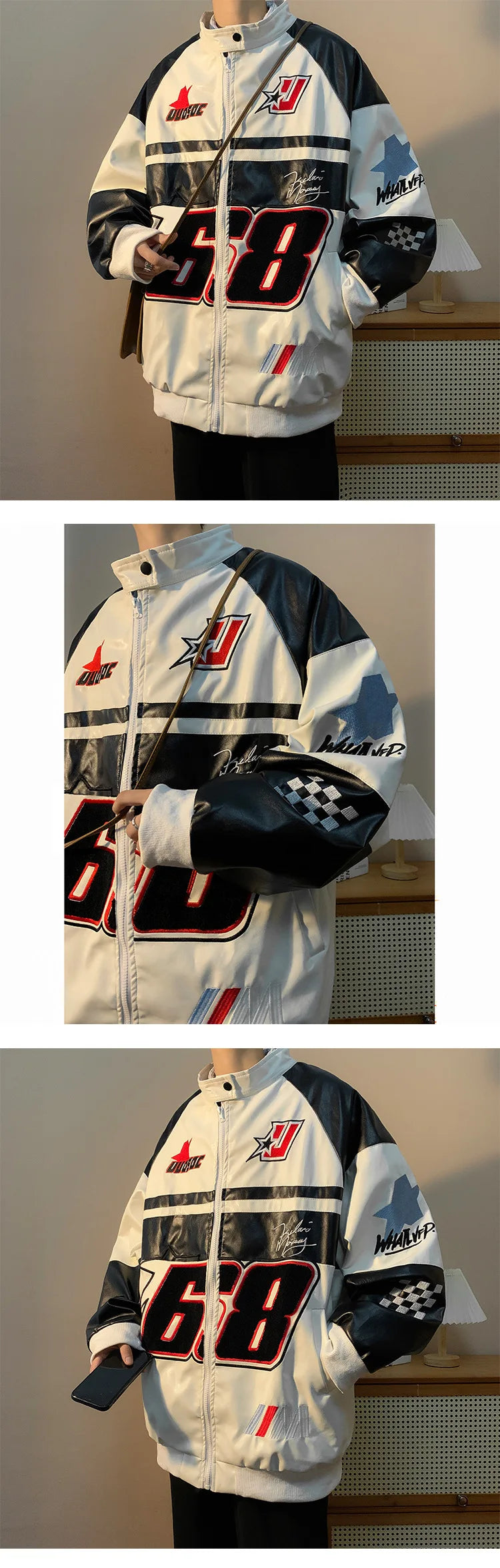 Autumn Men's Biker Jacket High Street Fashion Motorcycle Leather Jacket Male Anti-wind New Embroiderey Zipper Jacket Outwear Top
