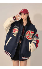 American Retro Letter Flocking Embroidered Baseball Uniform Female Y2K Punk Street Motorcycle Harajuku Wind Student Loose Coats