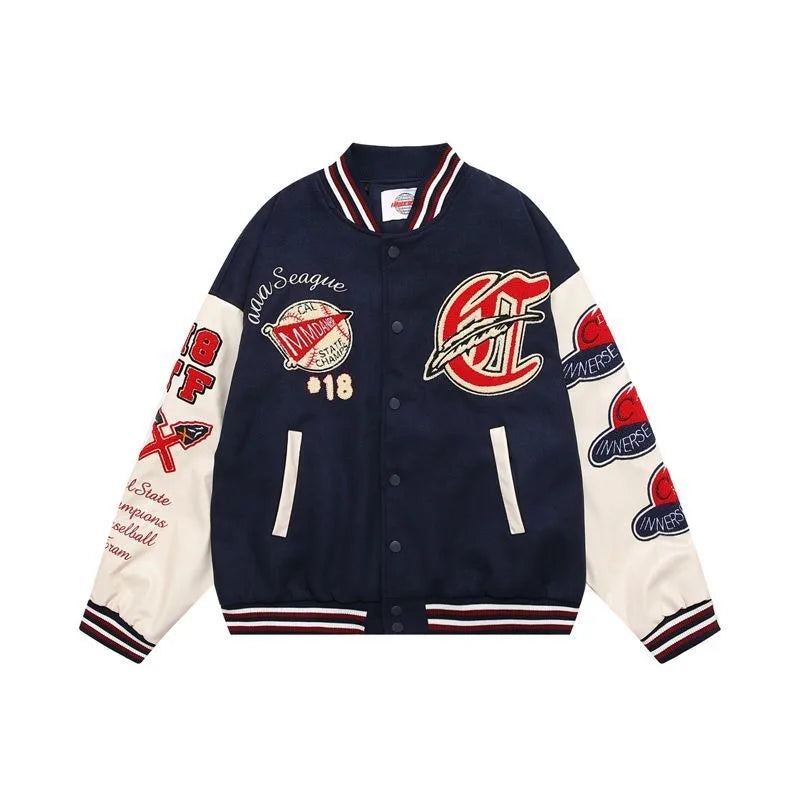 American Retro Letter Flocking Embroidered Baseball Uniform Female Y2K Punk Street Motorcycle Harajuku Wind Student Loose Coats