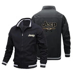 Men's Fashion Jeep Style Bomber Jacket Casual Striped Trim Zipper Up Windbreaker Streetwear Hip Hop Loose Fit Coat for Male