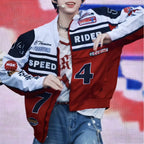 Retro American Racing Jacket Motorcycle Loose Fit Street Style Trendy Outerwear for Men And Women Color Block Baseball Shirt