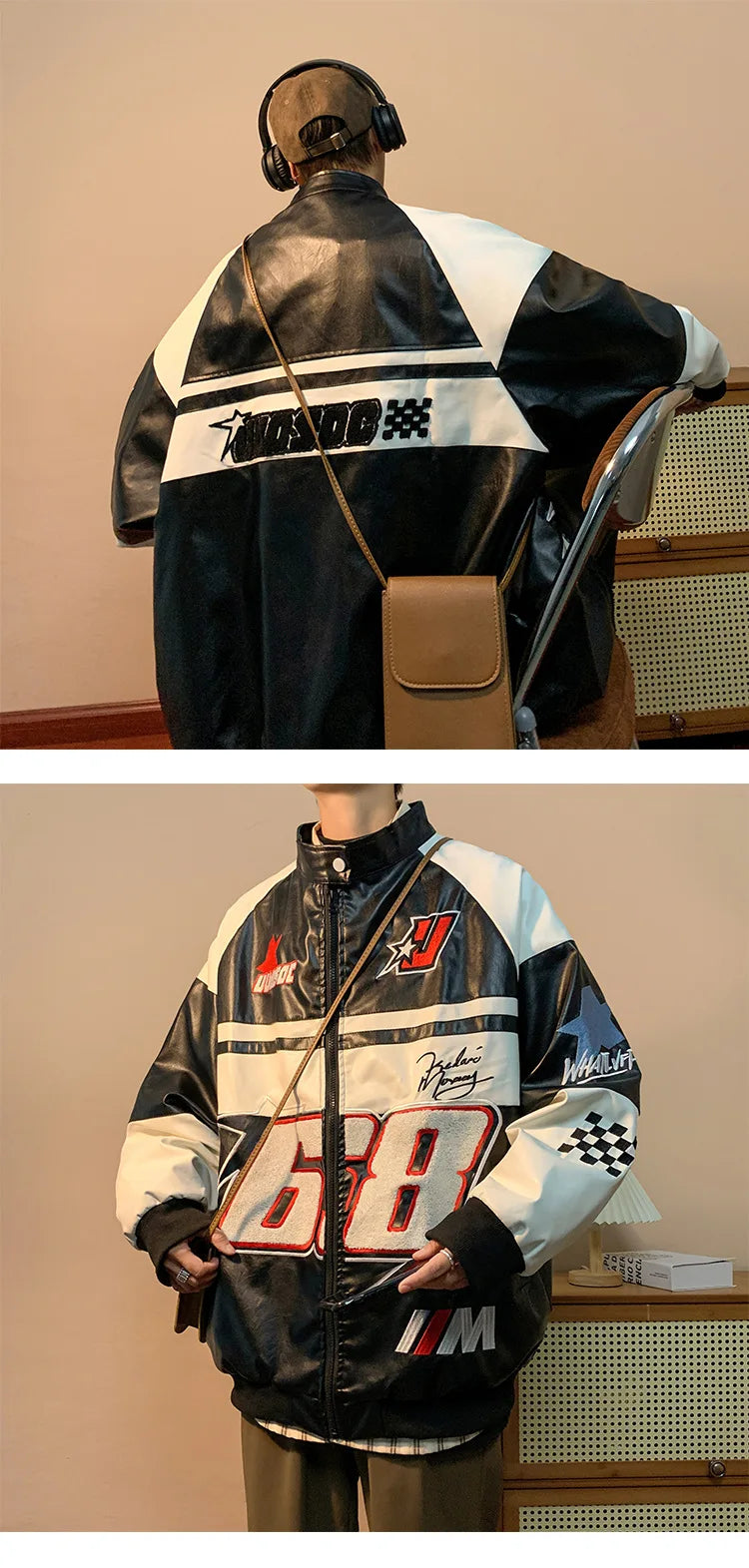 Autumn Men's Biker Jacket High Street Fashion Motorcycle Leather Jacket Male Anti-wind New Embroiderey Zipper Jacket Outwear Top