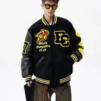 Embroidery Varsity Jacket Men PU Leather Sleeves Oversized Bomber Jackets Women Baseball Coats Streetwear Men Clothing