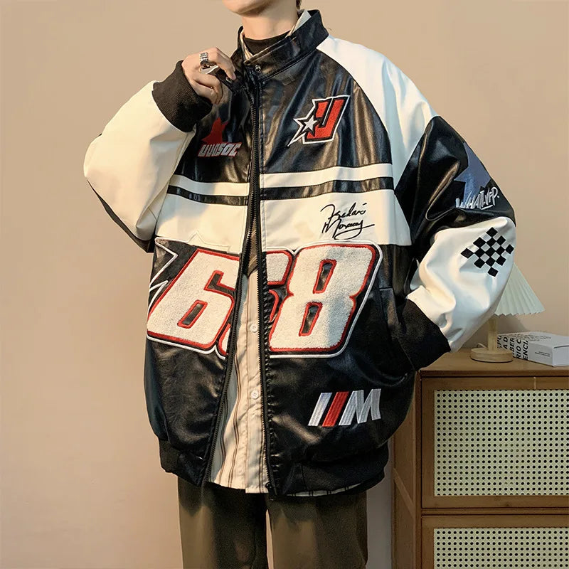 Autumn Men's Biker Jacket High Street Fashion Motorcycle Leather Jacket Male Anti-wind New Embroiderey Zipper Jacket Outwear Top