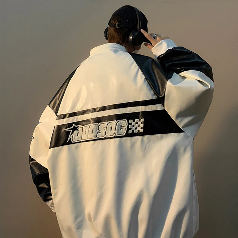 Autumn Men's Biker Jacket High Street Fashion Motorcycle Leather Jacket Male Anti-wind New Embroiderey Zipper Jacket Outwear Top