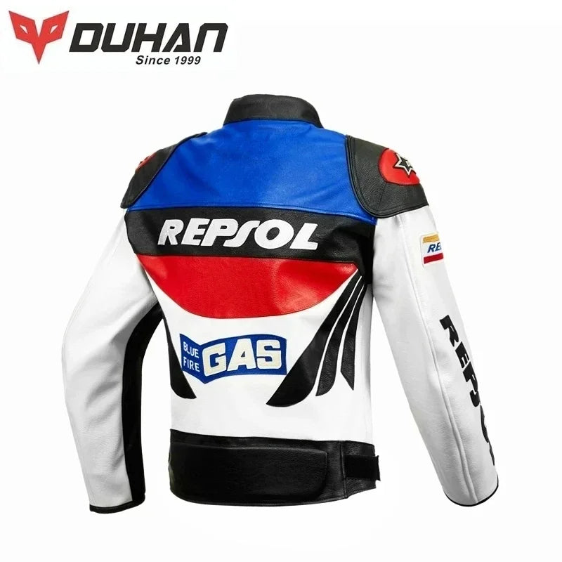 DUHAN Men's Motocross Motorcycle Jacket Moto Racing Jacket REPSOL PU Leather Motorbike Jackets Clothing Clothes Coat Windproof