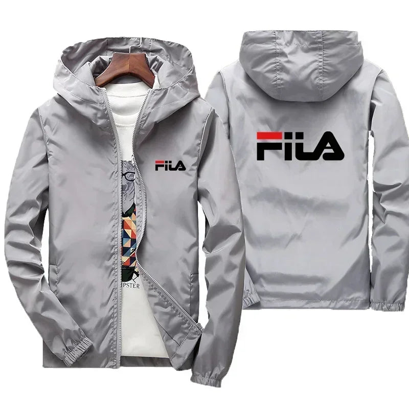 2026 Spring New Men's Plus Size Fashion Print Hooded Zip-Up Jacket Outdoor Sports Windproof and Waterproof Leisure Coat